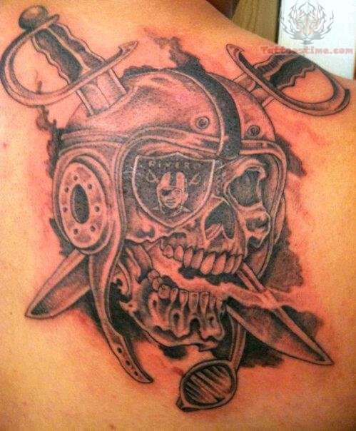 Swords Grey Ink Skull Oakland Raiders Tattoo