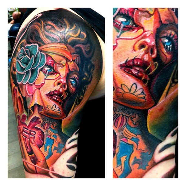 Terrific Catrina Colorful Tattoo On Right Half Sleeve