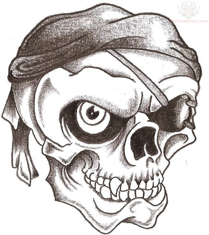 Terrific Grey Ink Pirate Skull Tattoo Design