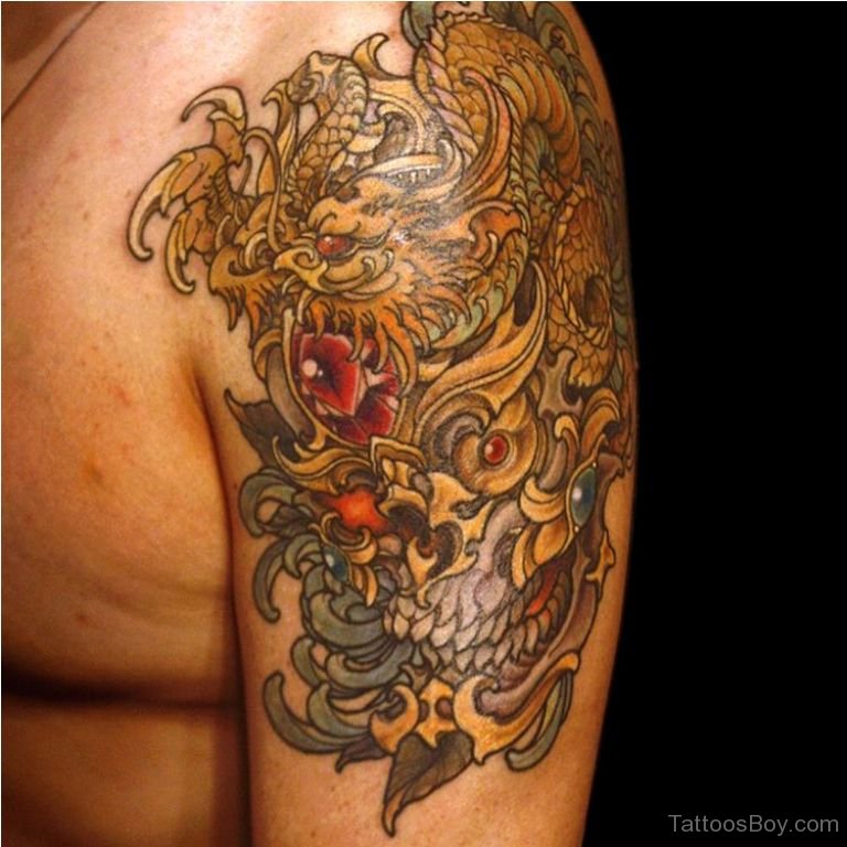 Terrific Tibetan Tattoo On Left Half Sleeve For Men