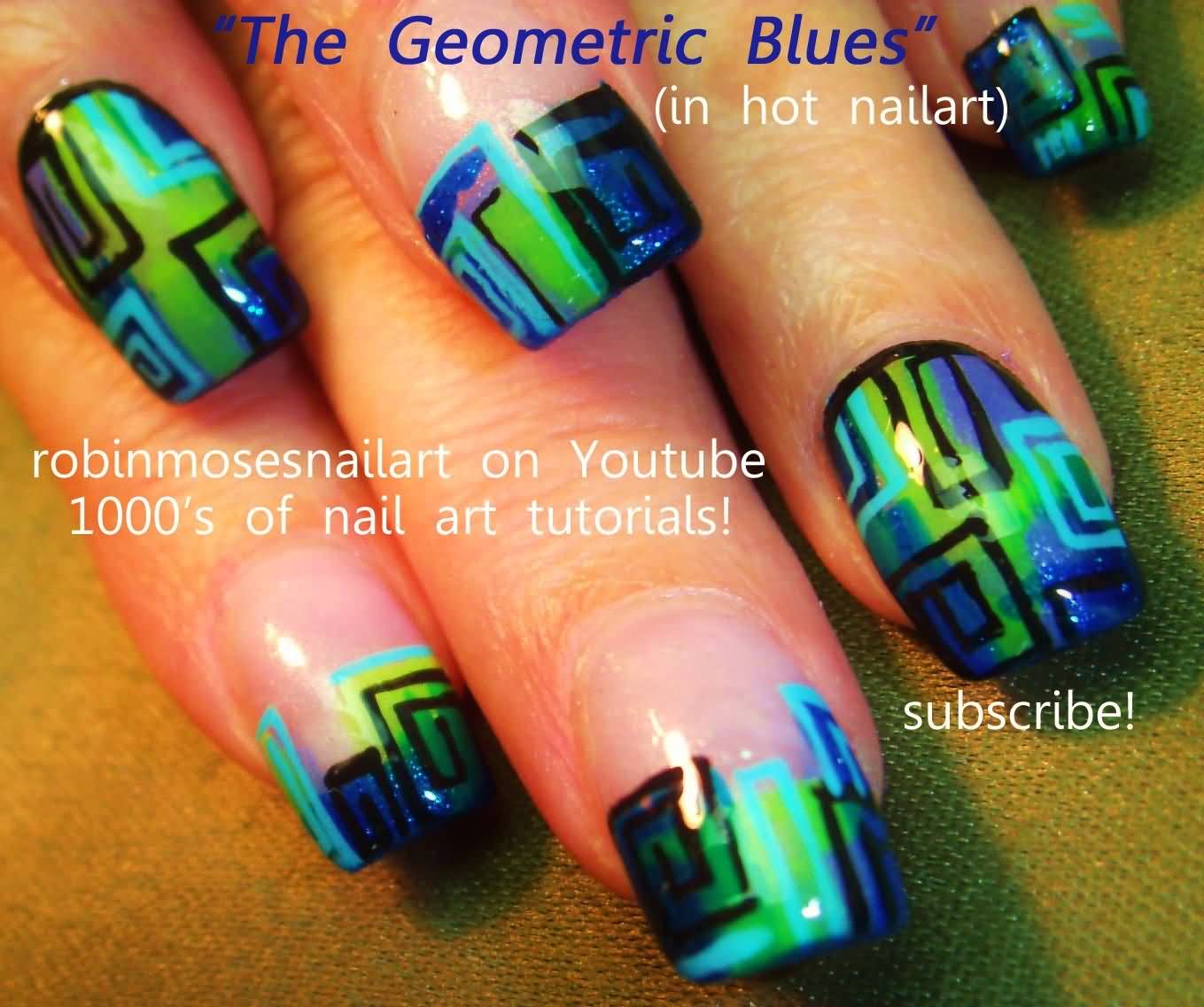 The Geometric Blues Design Nail Art