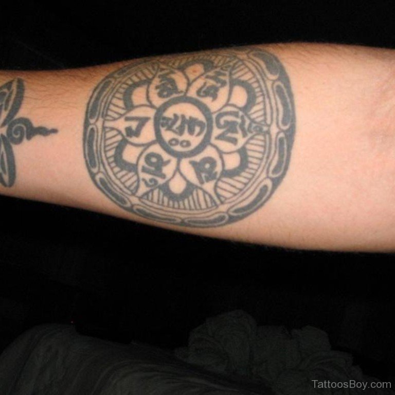 Tibetan Flower Symbol Tattoo On Forearm