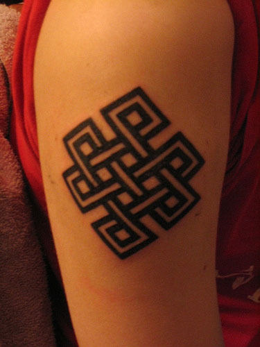 Tibetan Knot Tattoo On Right Shoulder