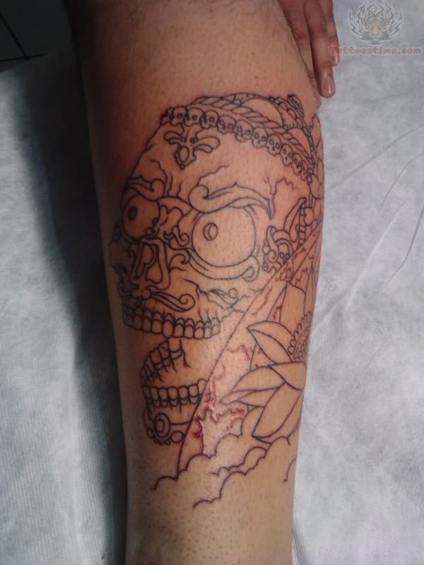 Tibetan Skull Tattoo On Leg