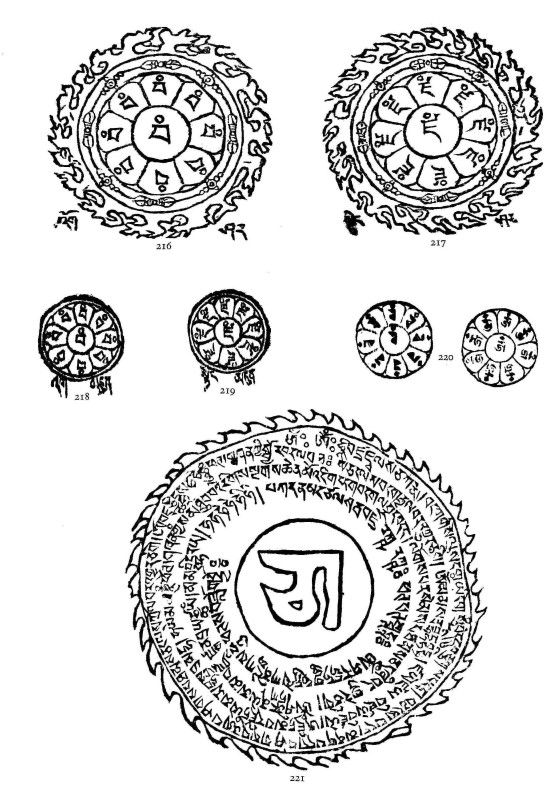 Tibetan Syllable Wheels Tattoo Stencil