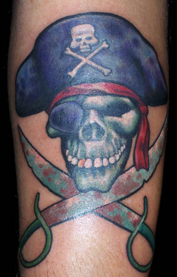 Traditional Pirate Skull And Swords Tattoo