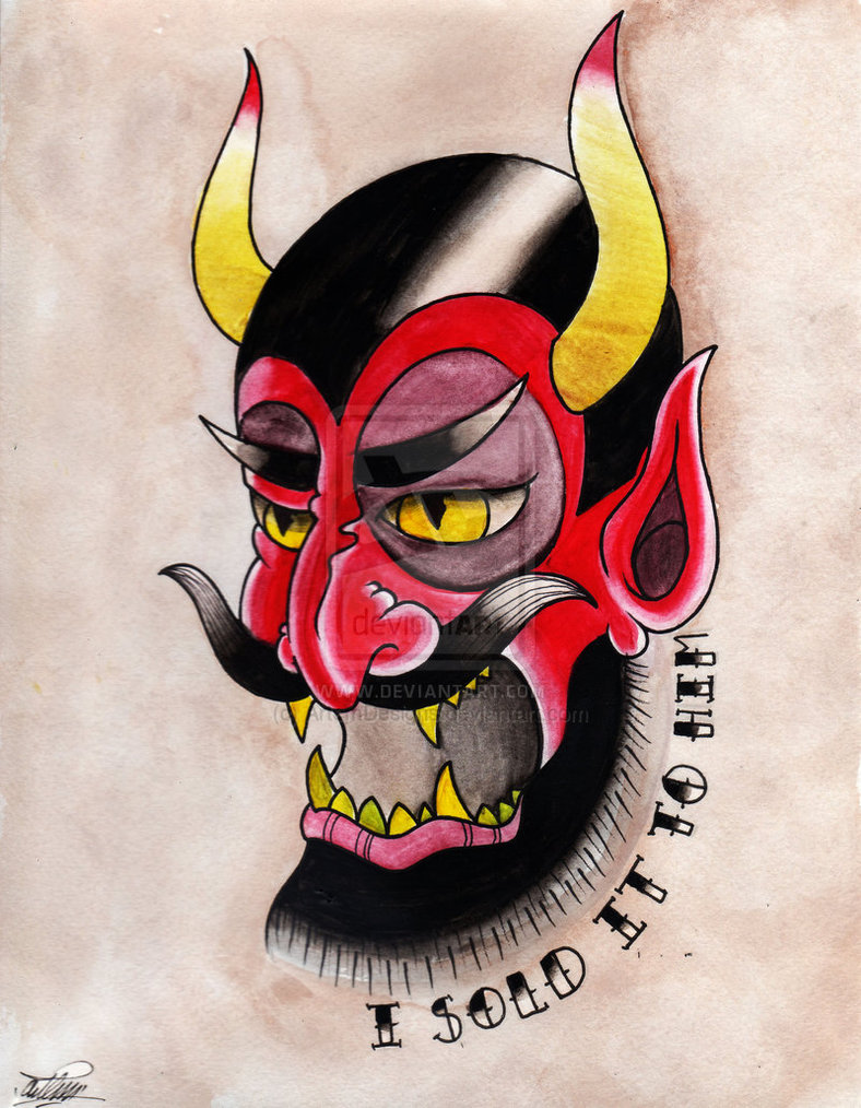 Traditional Satan Face Tattoo Design By Artemdesigns