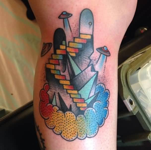 Read Complete Traditional Trippy Escher Stairs And UFO Tattoo By Race Dylan...