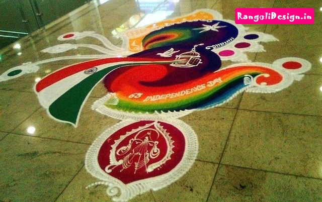 Tri Color Peacock Rangoli Art Design For Independence Day Of India