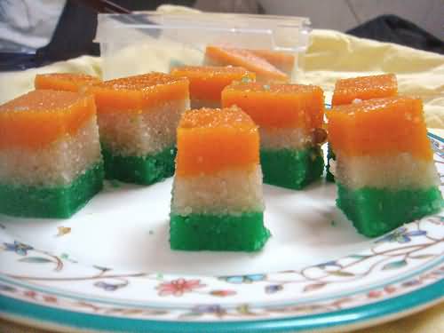 Tri Color Sweets Decoration On Independence Day Of India