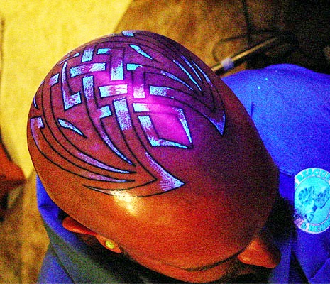 Tribal Design UV Tattoo On Head