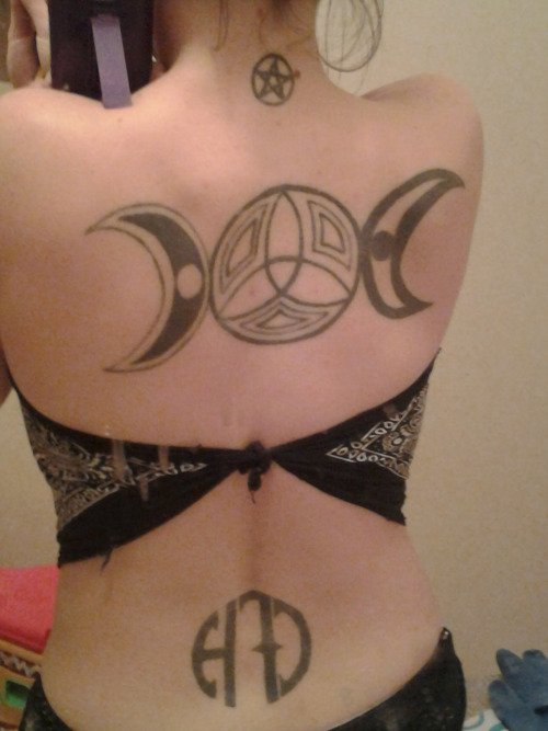 Triple Moon Pagan Tattoo On Back For Girls