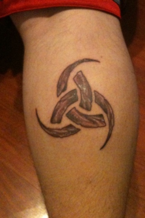 Triple Odin Horns Tattoo On Back Leg