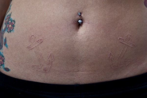 Two Anchors Scarification Tattoo For Women
