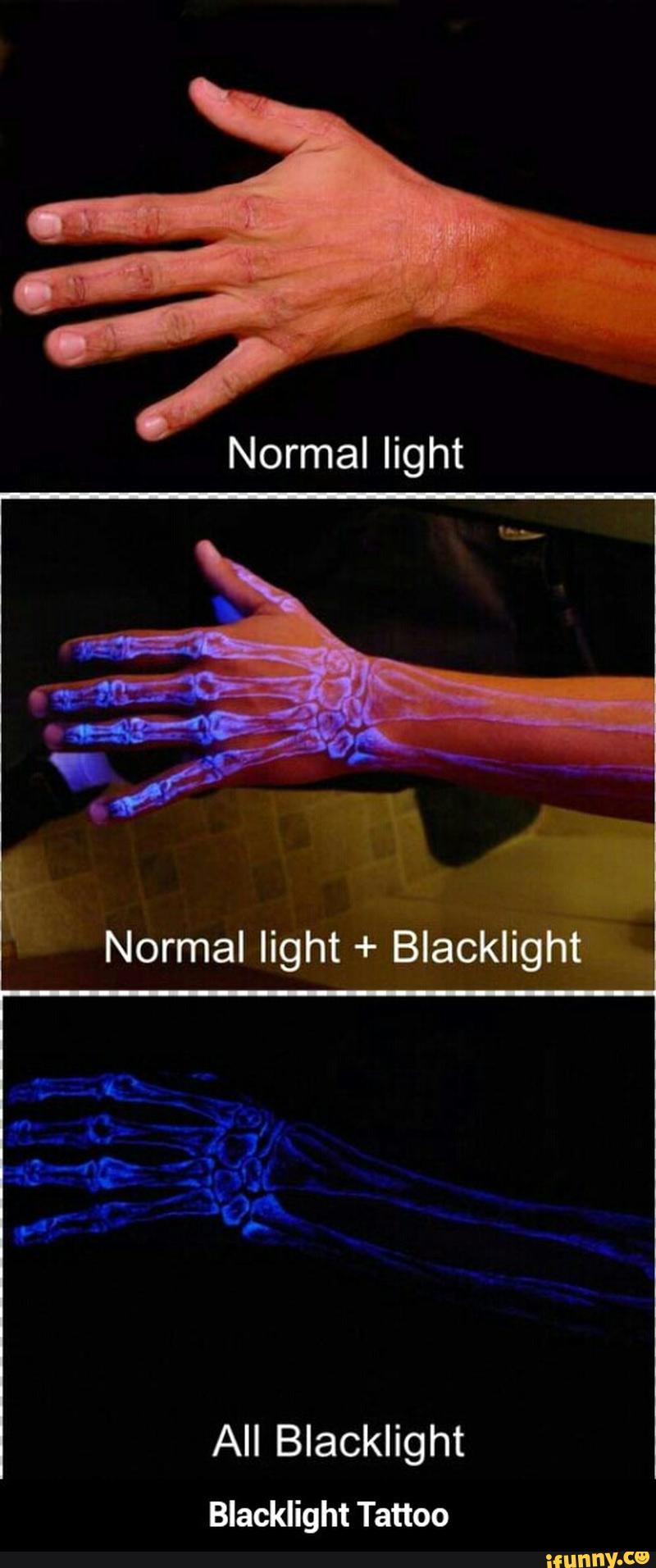 UV Tattoo In Normal Light And All Blacklight On Arm