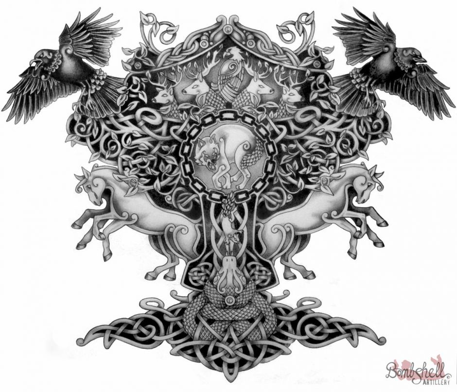 Unique Grey Tree Of Life Tattoo Design