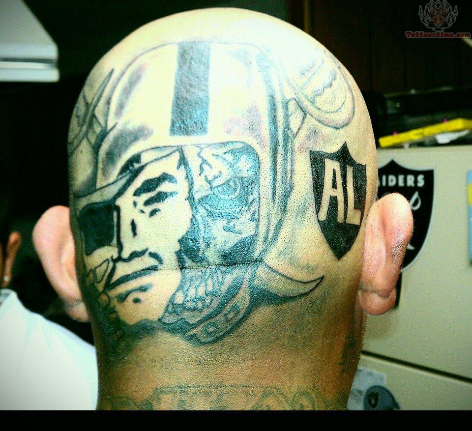 Unique Oakland Raiders Tattoo On Back Head