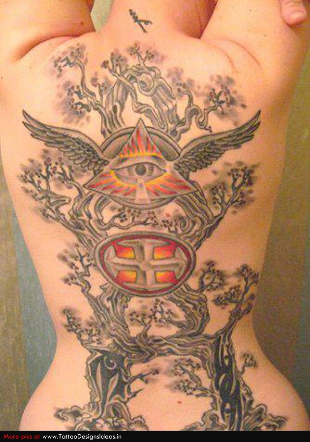 Unique Tree Of Life Tattoo On Full Back