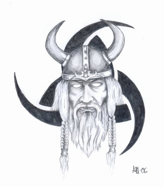 Viking Dove And Odin Horns Tattoo Design