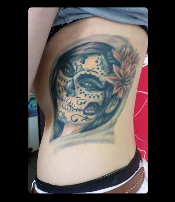 Wonderful Catrina Tattoo On Side Rib By Xavielle