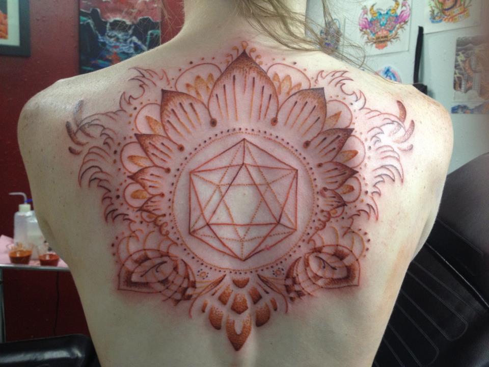 Wonderful Diamond Flower Scarification Tattoo On Upper Back