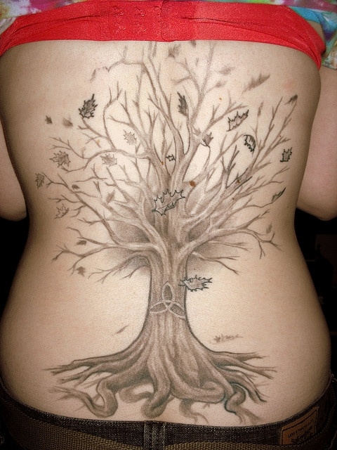 Wonderful Grey Tree Of Life Tattoo On Upper Back By Emily thomassee