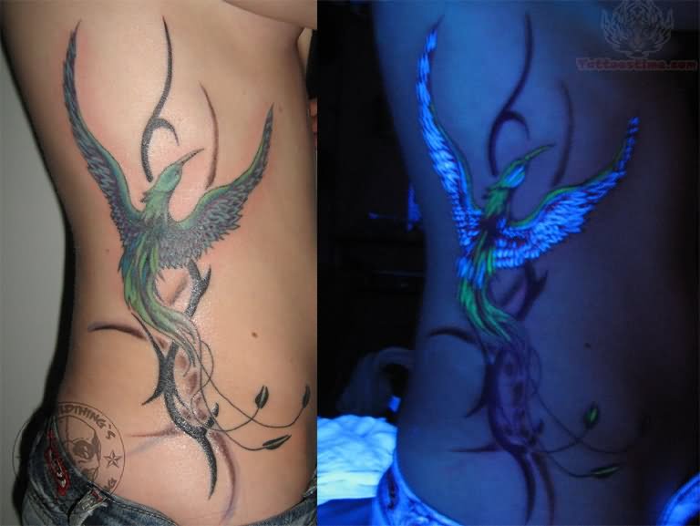 Wonderful Phoenix UV Tattoo On Side Rib