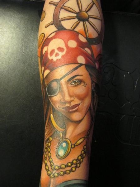 Wonderful Pirate Girl Tattoo On Sleeve By Sam Clark