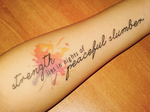 Wonderful Strength Quote Tattoo On Forearm