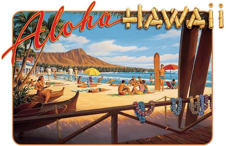 Aloha Hawaii Beach View Illustration