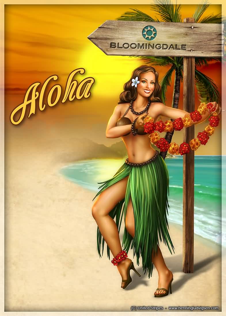 Aloha Hawaiian Girl With Flowers Garland