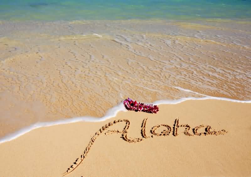 Aloha Text Written On Beach Sand