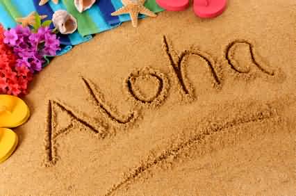 Aloha Written On Beach Side