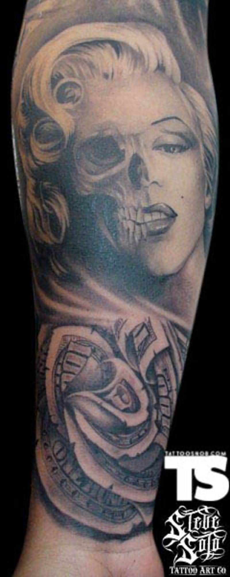 Amazing Marilyn Monroe Skull Tattoo On Forearm