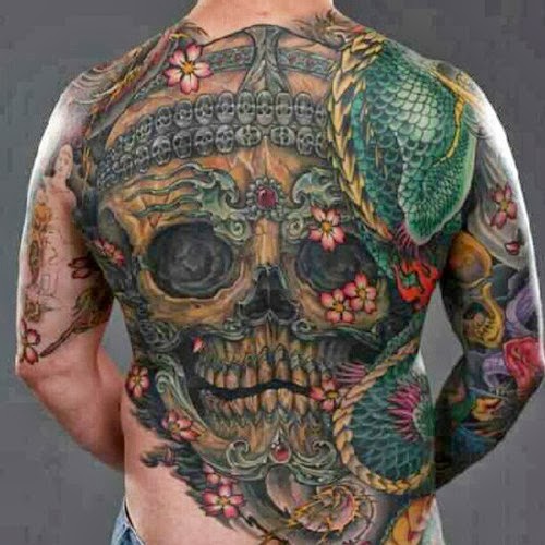 Amazing Tibetan Skull Tattoo On Full Back