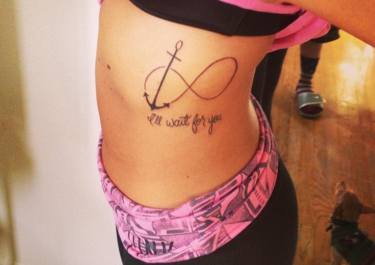 Anchor And Infinity Symbol Navy Tattoo On Left Side Rib