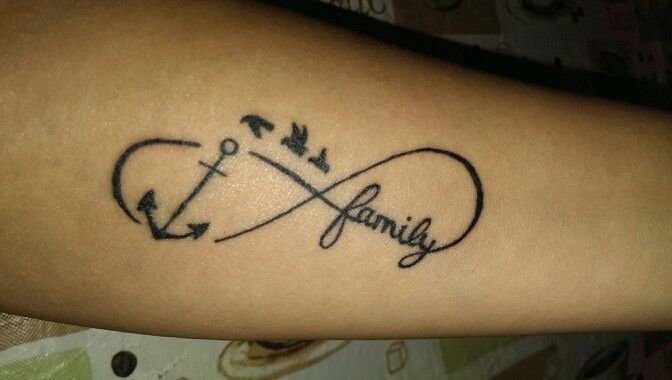 Anchor Family In Infinity Symbol Tattoo On Arm