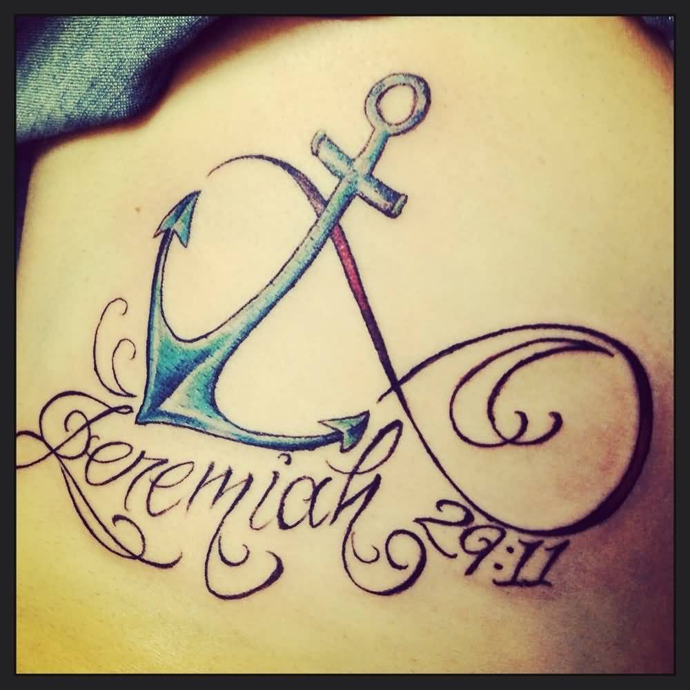 Anchor Infinity With Lettering Tattoo