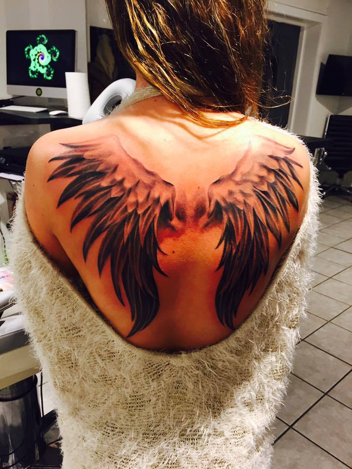 Angel Wings Tattoo On Upper Back For Girls