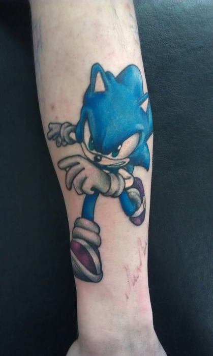 Angry Sonic Tattoo On Leg