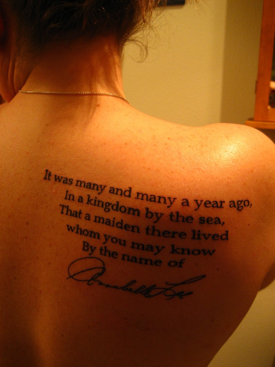 Annabel Lee Poem Of Edgar Allan Tattoo On Right Back Shoulder
