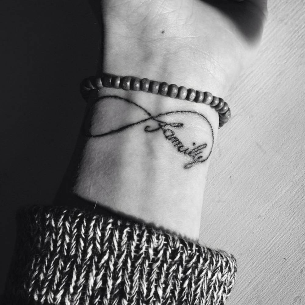 Attractive Family Infinity Tattoo On Wrist For Girls