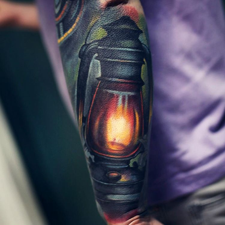 Attractive Lantern Tattoo On Arm Sleeve