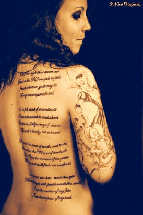 Attractive Long Poem Tattoo On Back For Girls