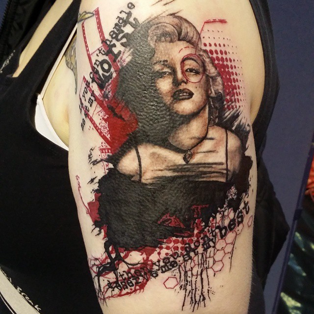 Attractive Marilyn Monroe Tattoo On Left Half Sleeve For Girls
