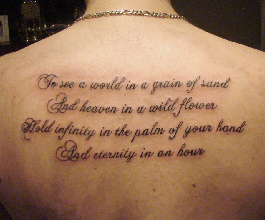 Auguries Of Innocence Poem Tattoo On Upper Back