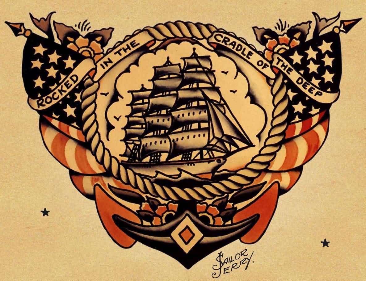 Awesome American Navy Old School Tattoo Design