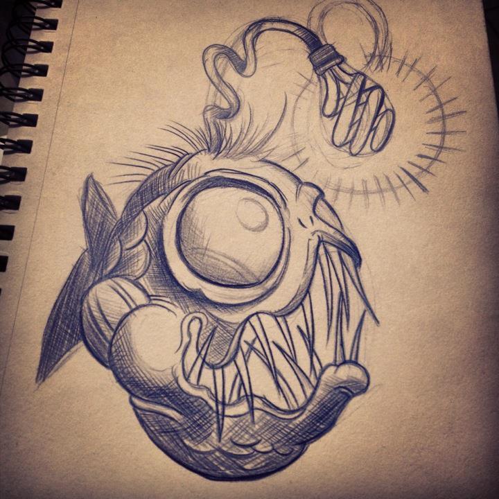 Awesome Angler Bulb Fish Tattoo Sketch
