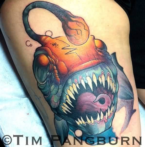 Awesome Angler Fish Tattoo By Tim Pangburn