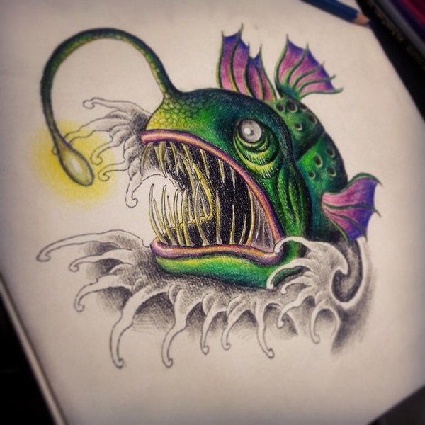 Awesome Angler Fish Tattoo Drawing By UUU123447.